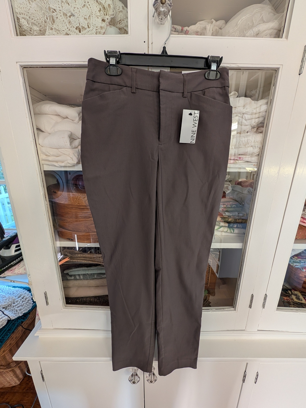 Nine West Women's Slim Ankle High Rise Dress Pants in Darkest Hour (Gray)